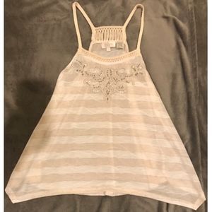 MISS ME Embroidered/Beaded Tank Top
